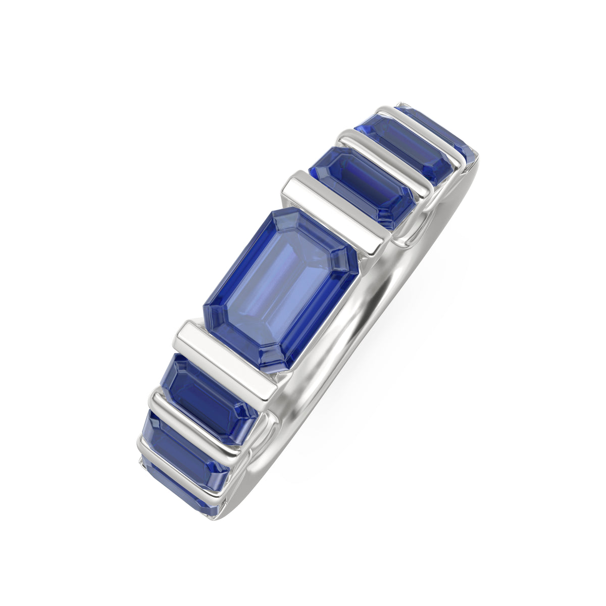 Vertex 3.36ct Emerald Cut Lab Sapphire Men's Eternity Ring in Sterling Silver