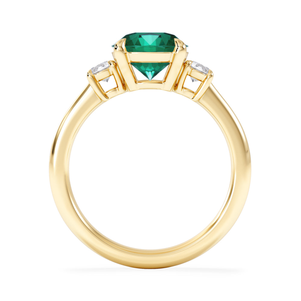 Solene 2.00ct Round Cut Lab Emerald and Lab Diamond 3 Stone Engagement Ring in 18K Yellow Gold