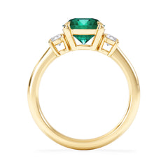 Solene 2.00ct Round Cut Lab Emerald and Lab Diamond 3 Stone Engagement Ring in 18K Yellow Gold