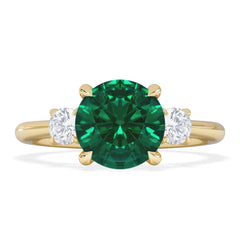 Solene 2.00ct Round Cut Lab Emerald and Lab Diamond 3 Stone Engagement Ring in 18K Yellow Gold