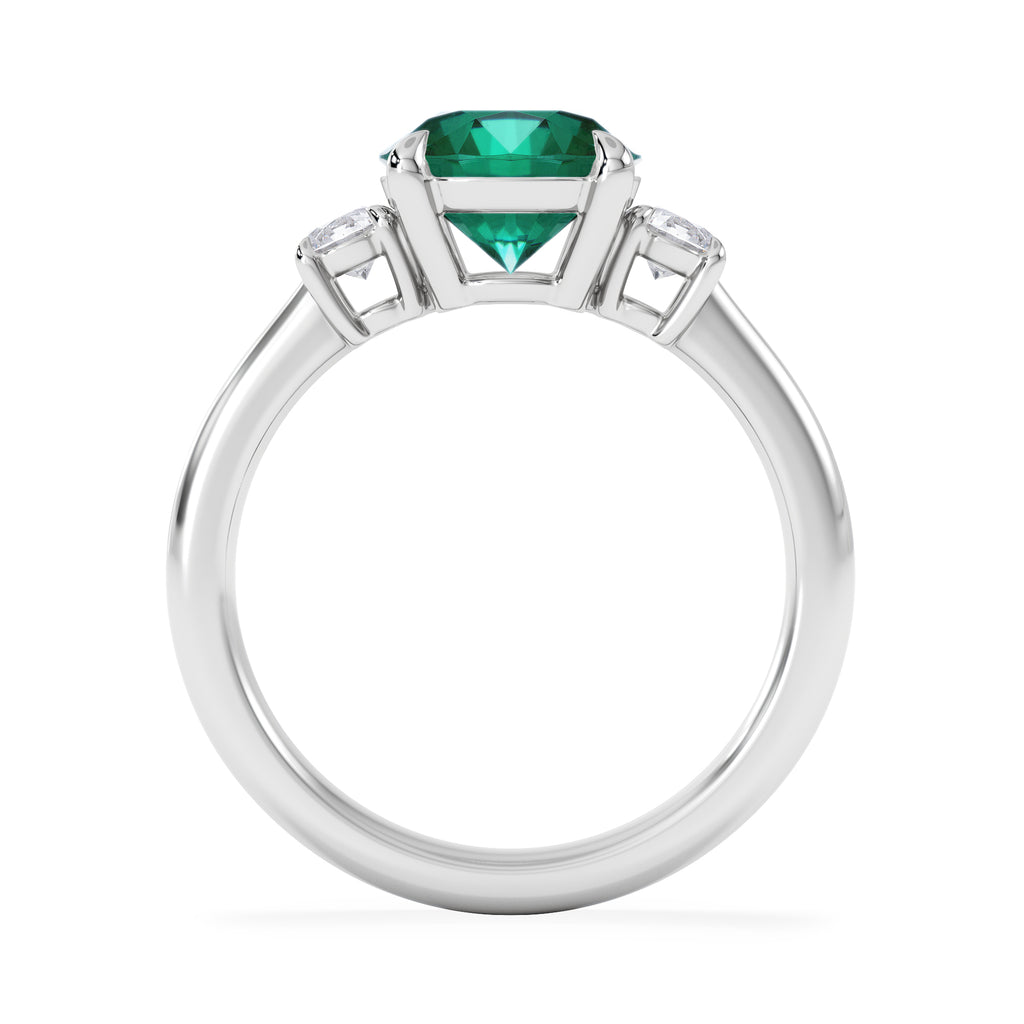 Solene 2.00ct Round Cut Lab Emerald and Lab Diamond 3 Stone Engagement Ring in 18K White Gold