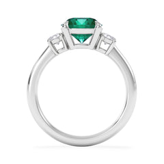Solene 2.00ct Round Cut Lab Emerald and Lab Diamond 3 Stone Engagement Ring in 18K White Gold
