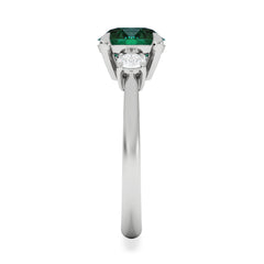 Solene 2.00ct Round Cut Lab Emerald and Lab Diamond 3 Stone Engagement Ring in 18K White Gold
