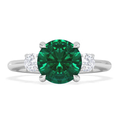 Solene 2.00ct Round Cut Lab Emerald and Lab Diamond 3 Stone Engagement Ring in 18K White Gold