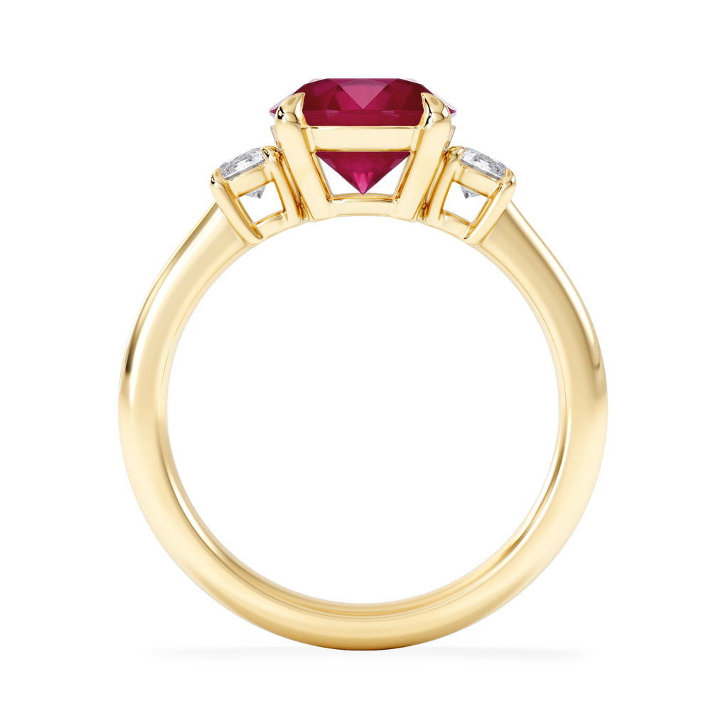 Solene 2.00ct Round Cut Lab Ruby and Lab Diamond 3 Stone Engagement Ring in 18K Yellow Gold