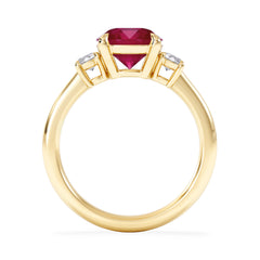 Solene 2.00ct Round Cut Lab Ruby and Lab Diamond 3 Stone Engagement Ring in 18K Yellow Gold