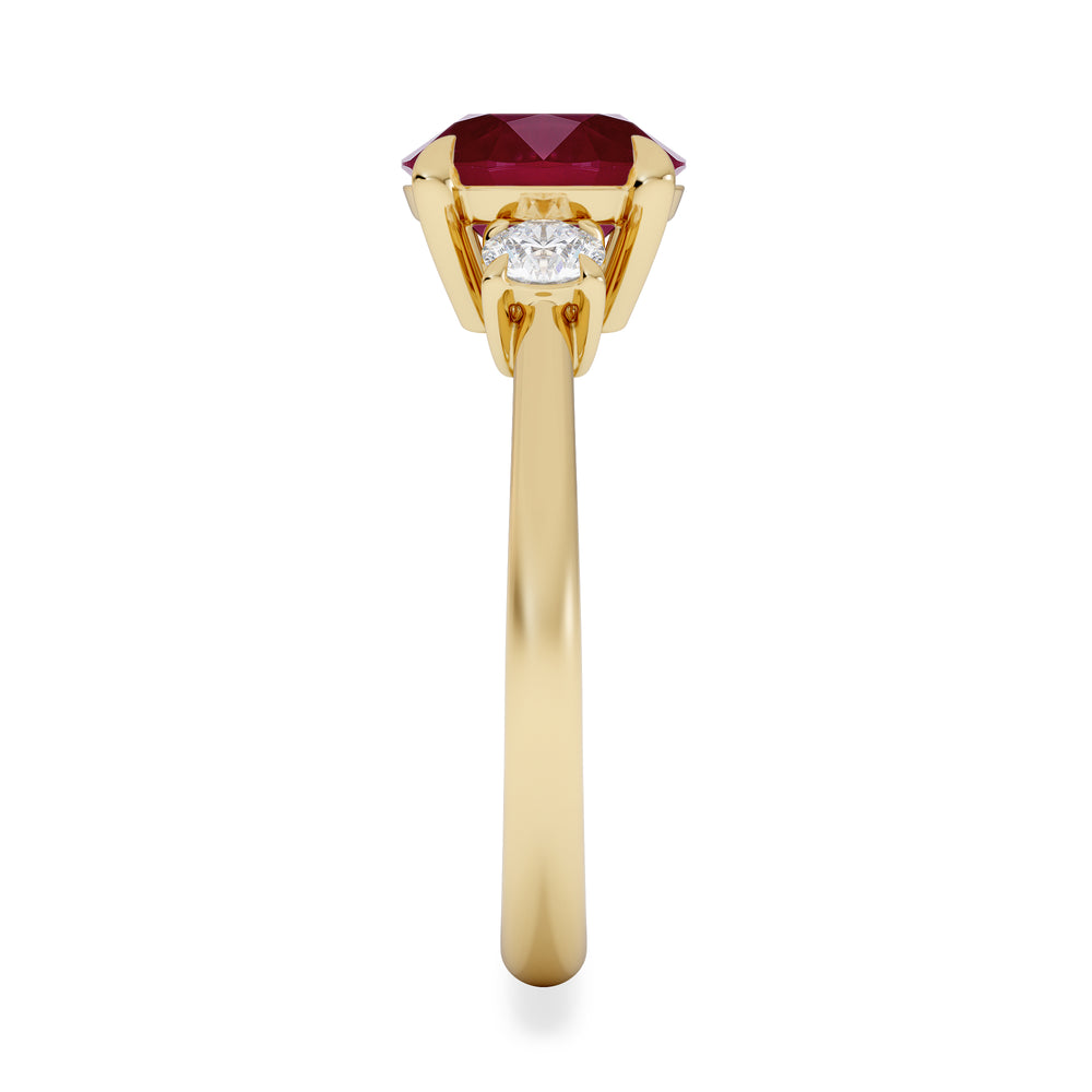 Solene 2.00ct Round Cut Lab Ruby and Lab Diamond 3 Stone Engagement Ring in 18K Yellow Gold