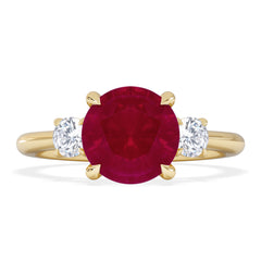 Solene 2.00ct Round Cut Lab Ruby and Lab Diamond 3 Stone Engagement Ring in 18K Yellow Gold