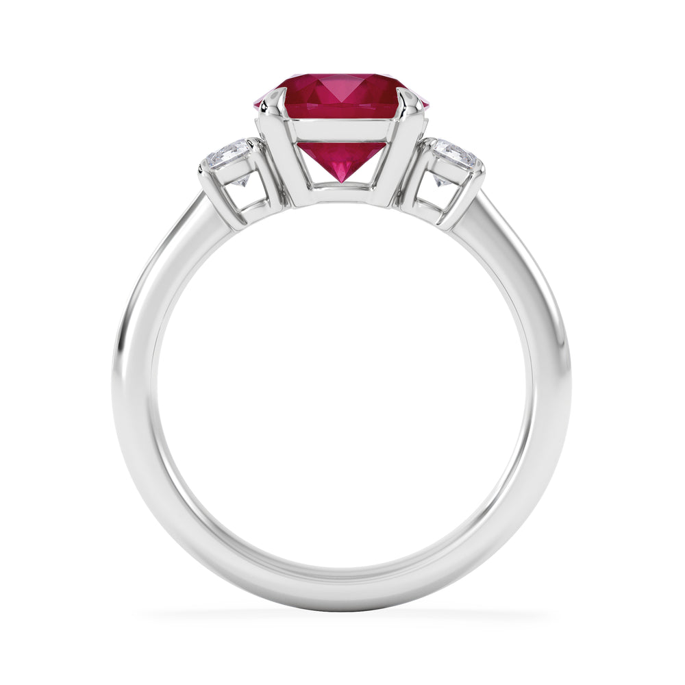 Solene 2.00ct Round Cut Lab Ruby and Lab Diamond 3 Stone Engagement Ring in 18K White Gold