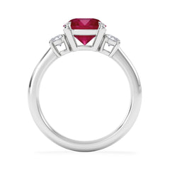 Solene 2.00ct Round Cut Lab Ruby and Lab Diamond 3 Stone Engagement Ring in 18K White Gold