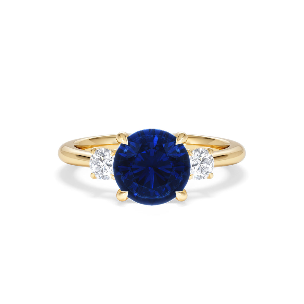 Solene 2.00ct Round Cut Lab Sapphire and Lab Diamond 3 Stone Engagement Ring in 18K Yellow Gold