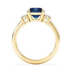 Solene 2.00ct Round Cut Lab Sapphire and Lab Diamond 3 Stone Engagement Ring in 18K Yellow Gold