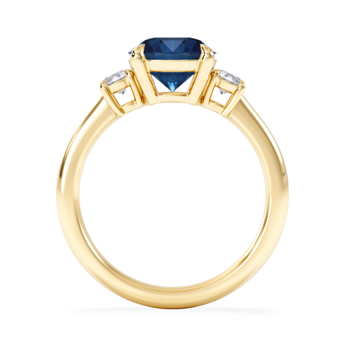 Solene 2.00ct Round Cut Lab Sapphire and Lab Diamond 3 Stone Engagement Ring in 18K Yellow Gold