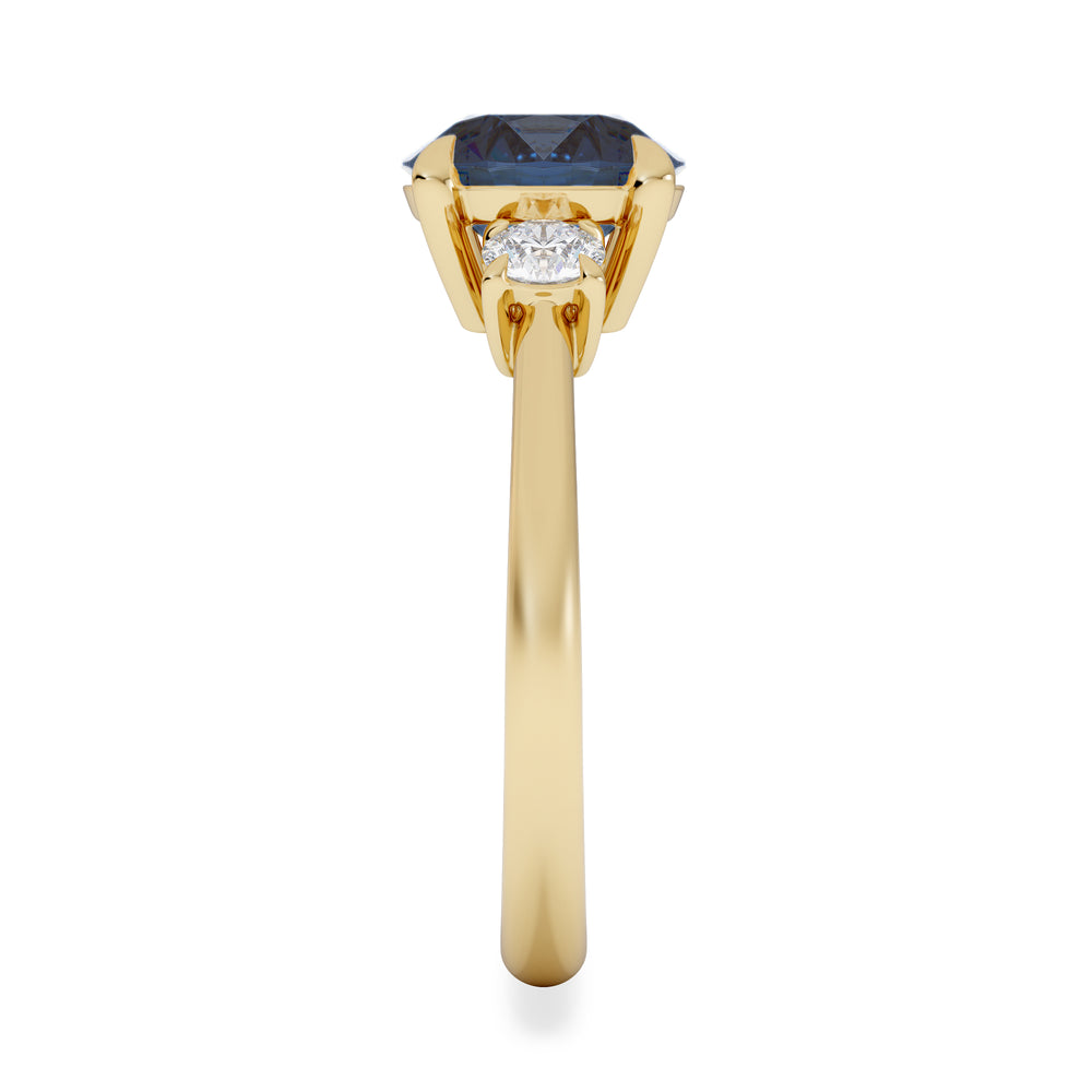 Solene 2.00ct Round Cut Lab Sapphire and Lab Diamond 3 Stone Engagement Ring in 18K Yellow Gold