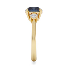 Solene 2.00ct Round Cut Lab Sapphire and Lab Diamond 3 Stone Engagement Ring in 18K Yellow Gold