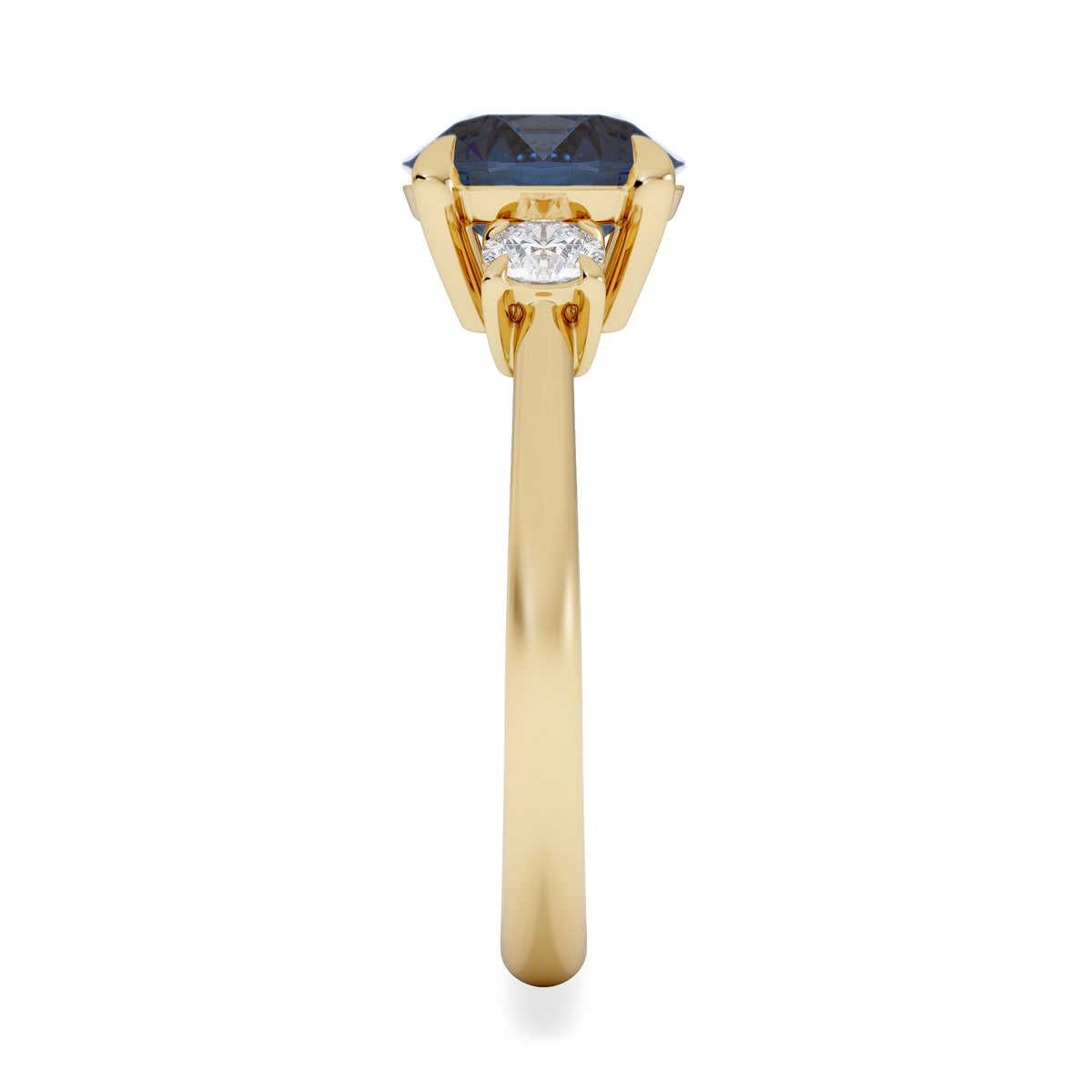 Solene 2.00ct Round Cut Lab Sapphire and Lab Diamond 3 Stone Engagement Ring in 18K Yellow Gold