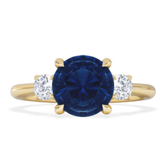 Solene 2.00ct Round Cut Lab Sapphire and Lab Diamond 3 Stone Engagement Ring in 18K Yellow Gold