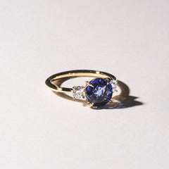 Solene 2.00ct Round Cut Lab Sapphire and Lab Diamond 3 Stone Engagement Ring in 18K Yellow Gold
