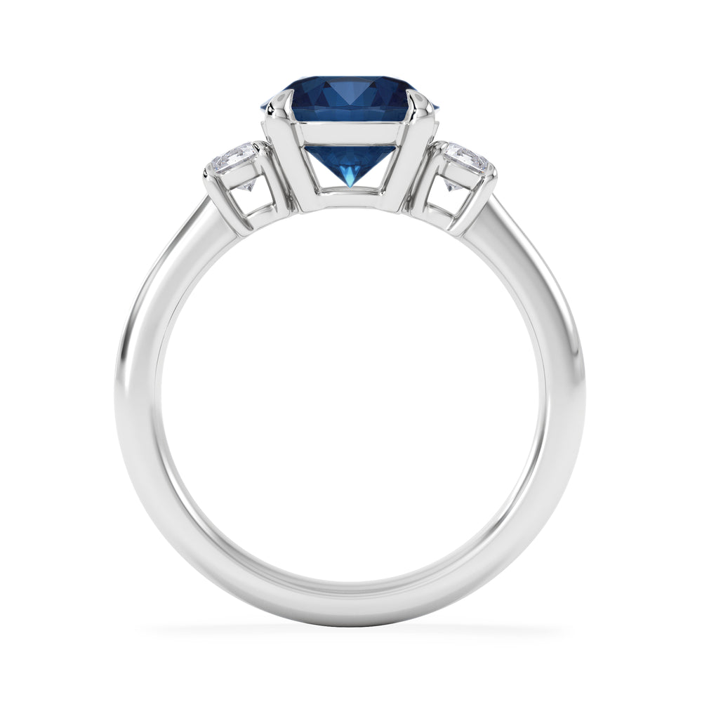 Solene 2.00ct Round Cut Lab Sapphire and Lab Diamond 3 Stone Engagement Ring in 18K White Gold