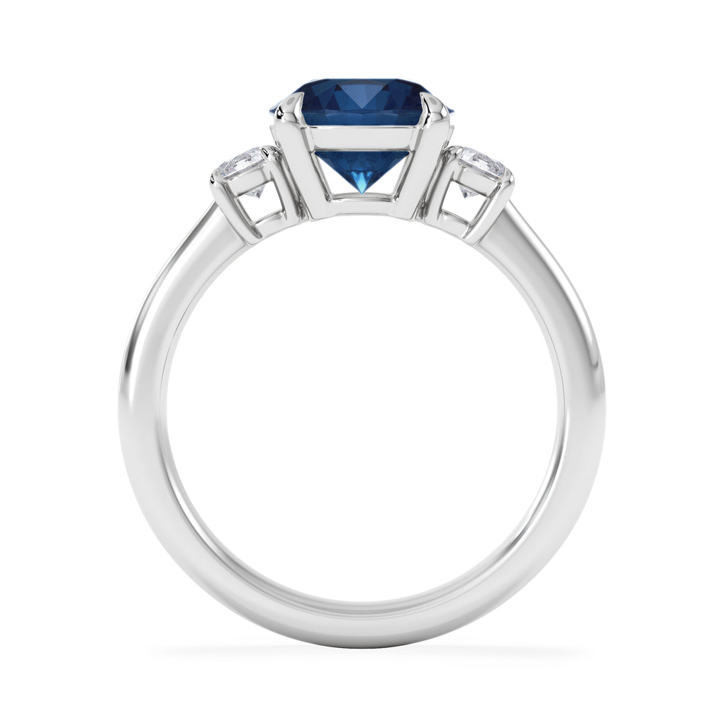 Solene 2.00ct Round Cut Lab Sapphire and Lab Diamond 3 Stone Engagement Ring in 18K White Gold
