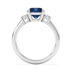 Solene 2.00ct Round Cut Lab Sapphire and Lab Diamond 3 Stone Engagement Ring in 18K White Gold
