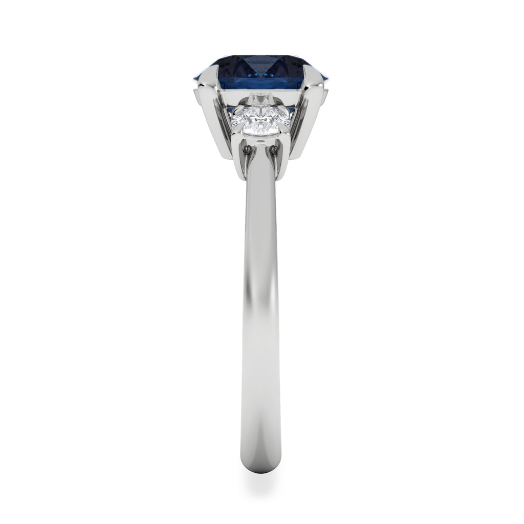 Solene 2.00ct Round Cut Lab Sapphire and Lab Diamond 3 Stone Engagement Ring in 18K White Gold