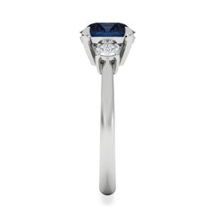 Solene 2.00ct Round Cut Lab Sapphire and Lab Diamond 3 Stone Engagement Ring in 18K White Gold
