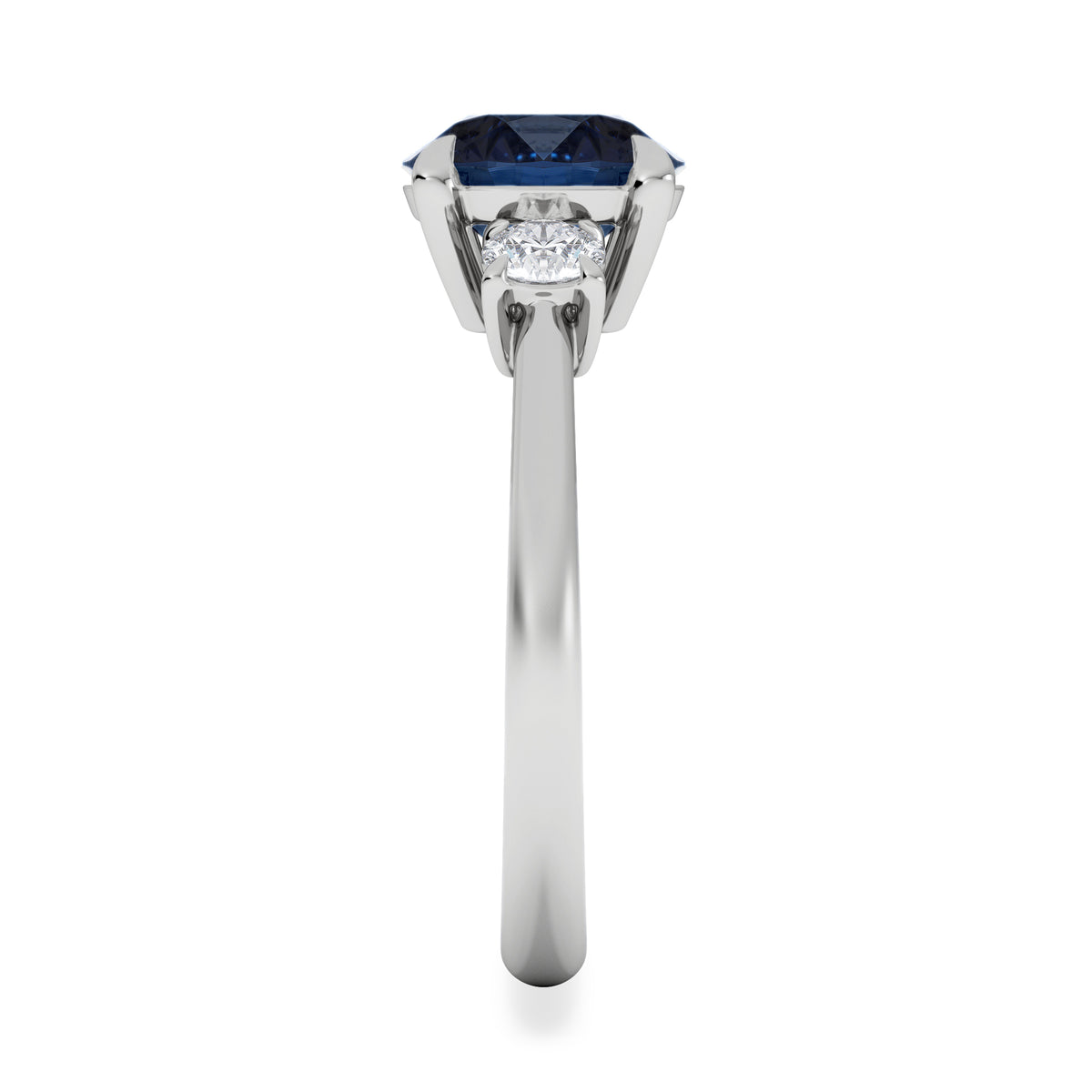 Solene 2.00ct Round Cut Lab Sapphire and Lab Diamond 3 Stone Engagement Ring in 18K White Gold