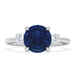 Solene 2.00ct Round Cut Lab Sapphire and Lab Diamond 3 Stone Engagement Ring in 18K White Gold