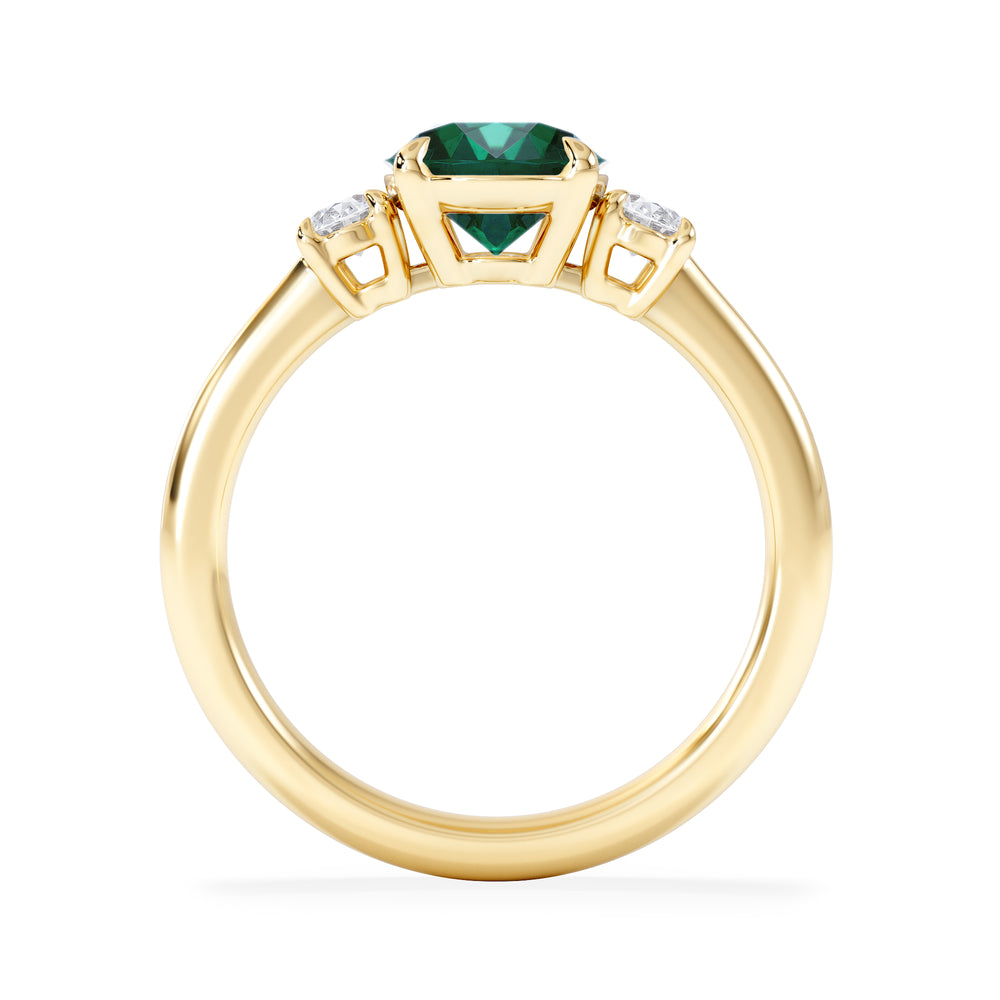 Solene 2.00ct Oval Lab Emerald and Lab Diamond 3 Stone Engagement Ring in 18K Yellow Gold