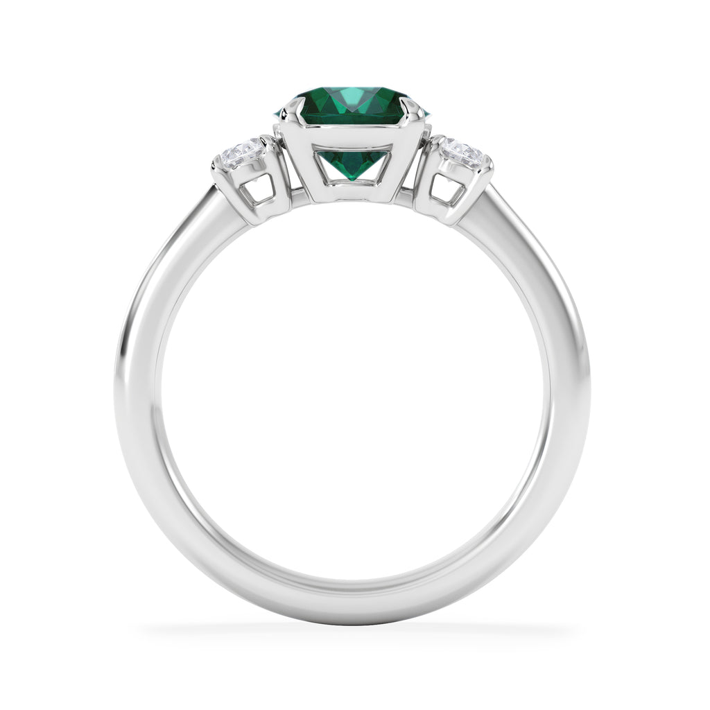 Solene 2.00ct Oval Cut Lab Emerald and Lab Diamond 3 Stone Engagement Ring in 18K White Gold