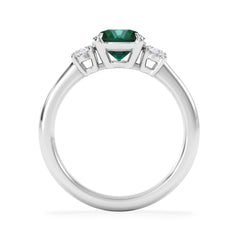 Solene 2.00ct Oval Cut Lab Emerald and Lab Diamond 3 Stone Engagement Ring in 18K White Gold