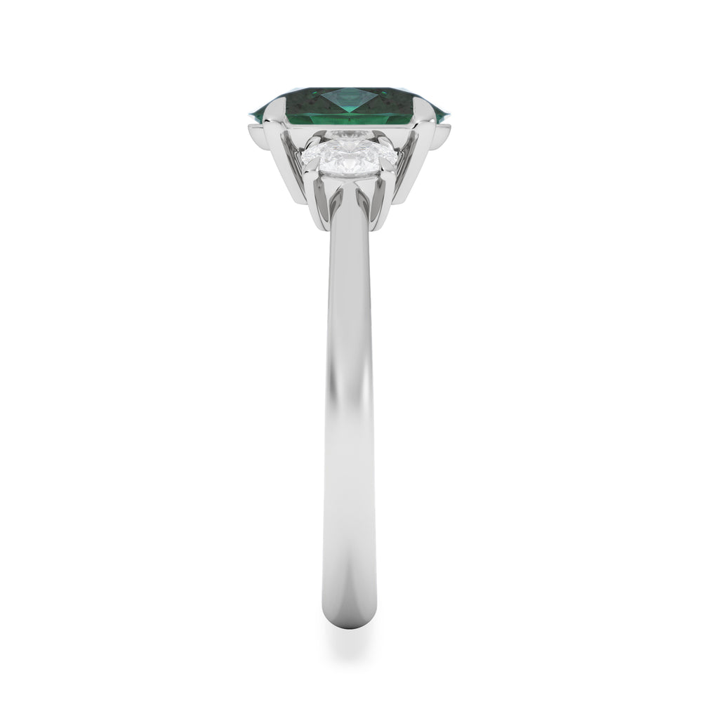 Solene 2.00ct Oval Cut Lab Emerald and Lab Diamond 3 Stone Engagement Ring in 18K White Gold