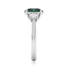 Solene 2.00ct Oval Cut Lab Emerald and Lab Diamond 3 Stone Engagement Ring in 18K White Gold