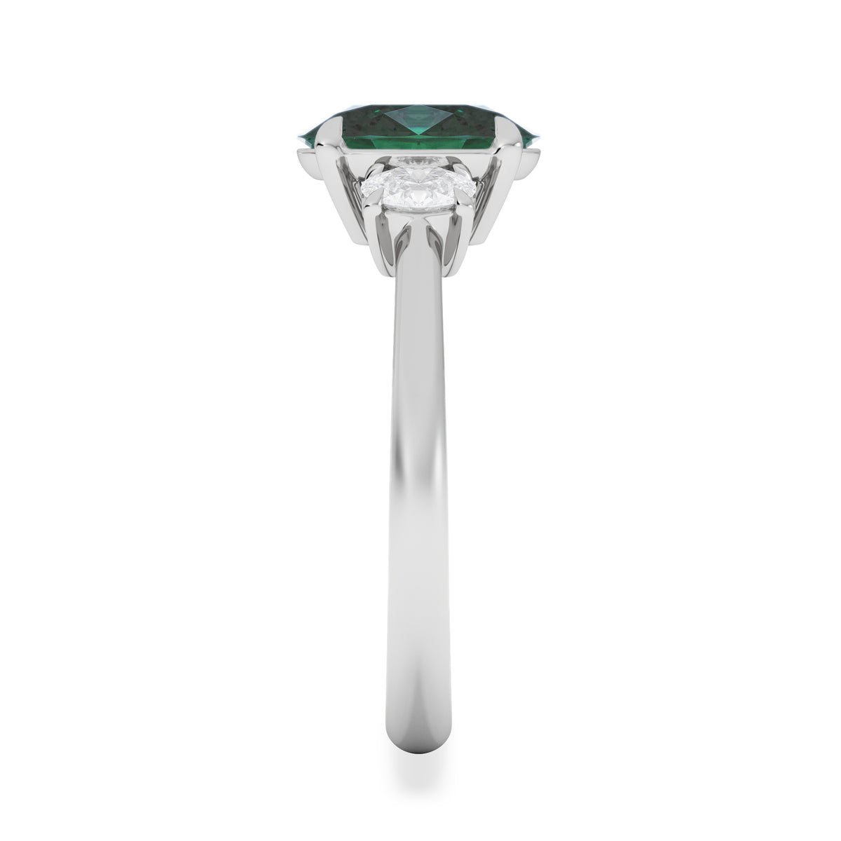 Solene 2.00ct Oval Cut Lab Emerald and Lab Diamond 3 Stone Engagement Ring in 18K White Gold