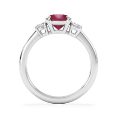 Solene 2.00ct Oval Cut Lab Ruby and Lab Diamond 3 Stone Engagement Ring in 18K White Gold