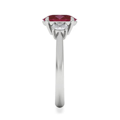Solene 2.00ct Oval Cut Lab Ruby and Lab Diamond 3 Stone Engagement Ring in 18K White Gold
