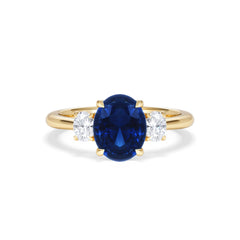 Solene 2.00ct Oval Cut Lab Sapphire and Lab Diamond 3 Stone Engagement Ring in 18K Yellow Gold