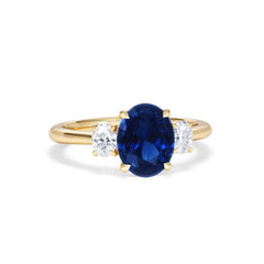 Solene 2.00ct Oval Cut Lab Sapphire and Lab Diamond 3 Stone Engagement Ring in 18K Yellow Gold