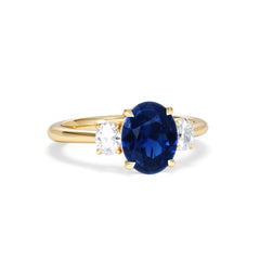 Solene 2.00ct Oval Cut Lab Sapphire and Lab Diamond 3 Stone Engagement Ring in 18K Yellow Gold