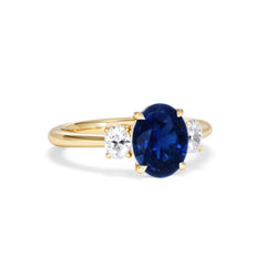 Solene 2.00ct Oval Cut Lab Sapphire and Lab Diamond 3 Stone Engagement Ring in 18K Yellow Gold