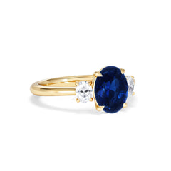 Solene 2.00ct Oval Cut Lab Sapphire and Lab Diamond 3 Stone Engagement Ring in 18K Yellow Gold