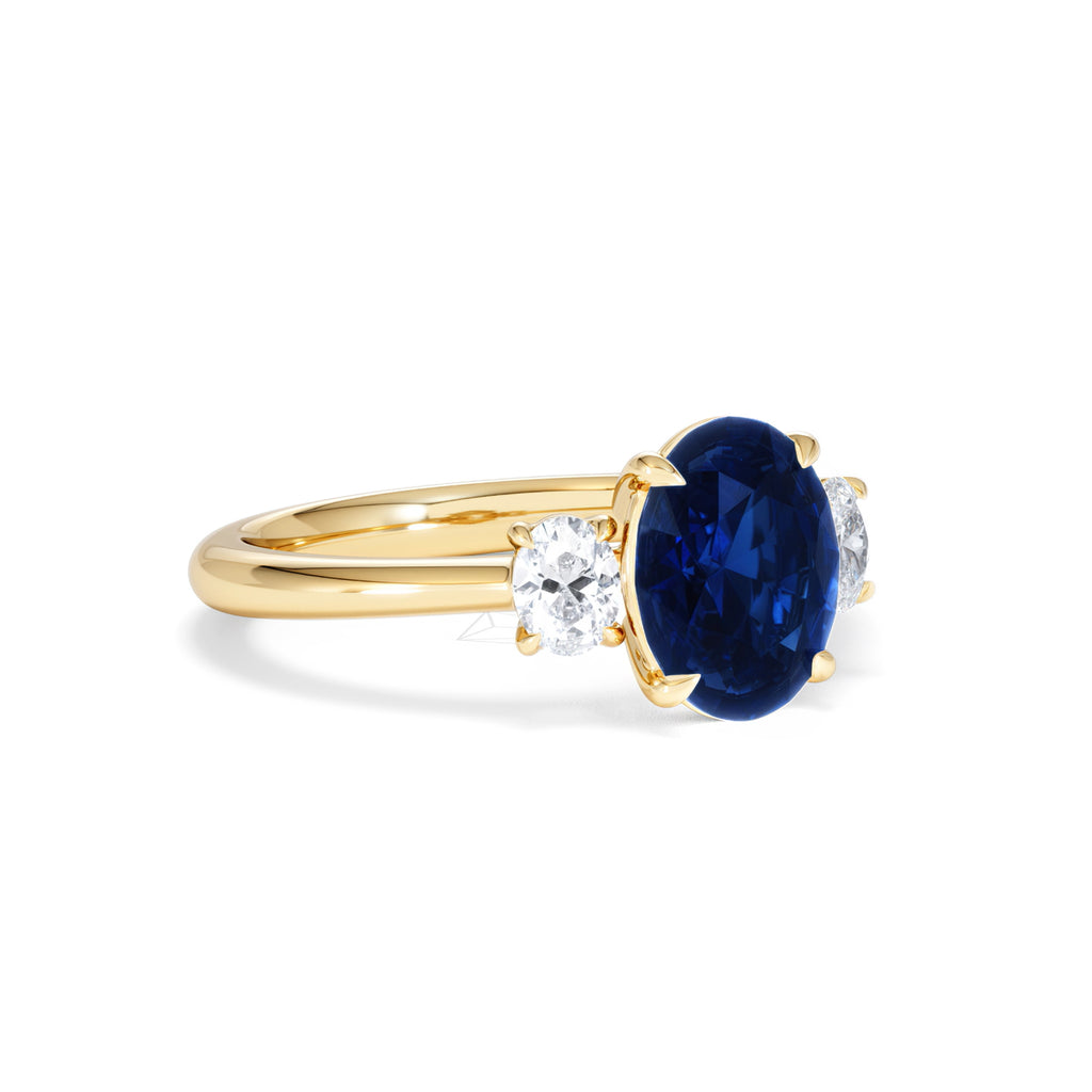 Solene 2.00ct Oval Cut Lab Sapphire and Lab Diamond 3 Stone Engagement Ring in 18K Yellow Gold
