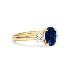 Solene 2.00ct Oval Cut Lab Sapphire and Lab Diamond 3 Stone Engagement Ring in 18K Yellow Gold