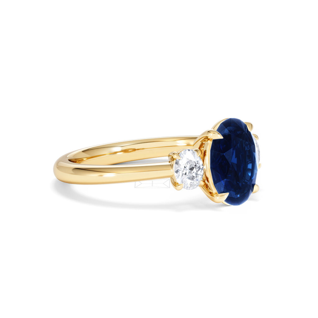 Solene 2.00ct Oval Cut Lab Sapphire and Lab Diamond 3 Stone Engagement Ring in 18K Yellow Gold