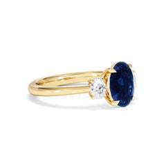 Solene 2.00ct Oval Cut Lab Sapphire and Lab Diamond 3 Stone Engagement Ring in 18K Yellow Gold