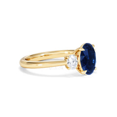 Solene 2.00ct Oval Cut Lab Sapphire and Lab Diamond 3 Stone Engagement Ring in 18K Yellow Gold