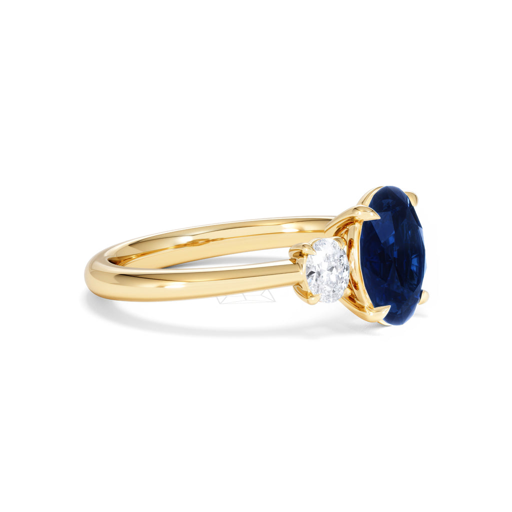 Solene 2.00ct Oval Cut Lab Sapphire and Lab Diamond 3 Stone Engagement Ring in 18K Yellow Gold