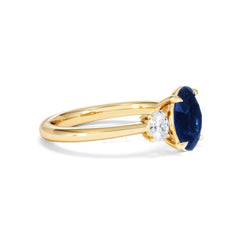 Solene 2.00ct Oval Cut Lab Sapphire and Lab Diamond 3 Stone Engagement Ring in 18K Yellow Gold