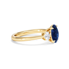 Solene 2.00ct Oval Cut Lab Sapphire and Lab Diamond 3 Stone Engagement Ring in 18K Yellow Gold